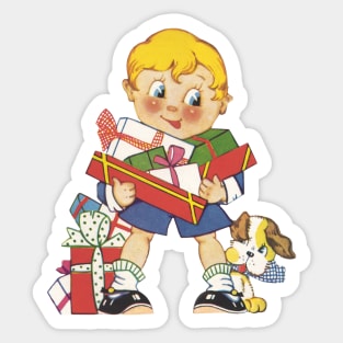 Vintage Christmas, Boy with Presents Sticker